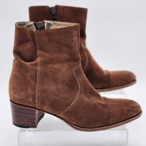 Ann Mashburn Brown Suede Ankle Booties Women 39 Side Zip Heel Boho Western S0064